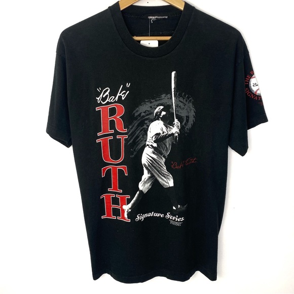 Vintage 1991 Babe Ruth Men’s Black Single Stitch T Shirt Made In USA Size Large - Picture 1 of 7
